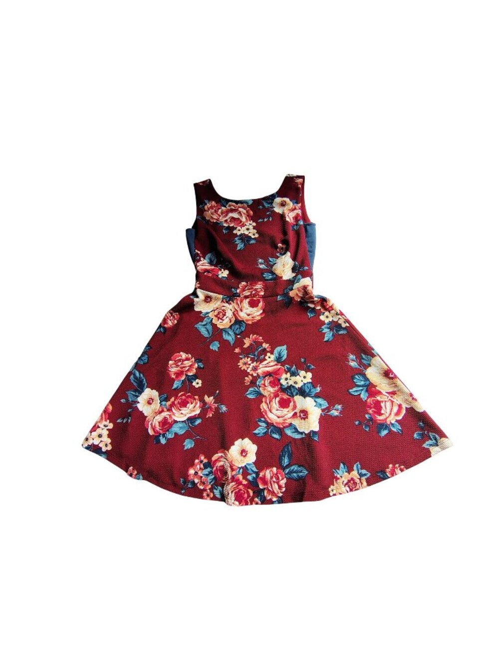 Haute Monde Womens Sleeveless Burgundy Floral Fit & Flare Dress Size Medium
